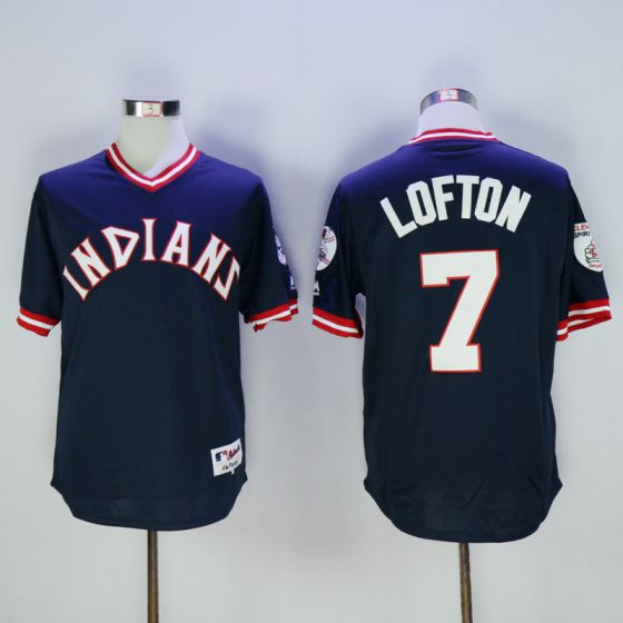 Men Cleveland Indians #7 Kenny Lofton Blue Throwback MLB Jerseys